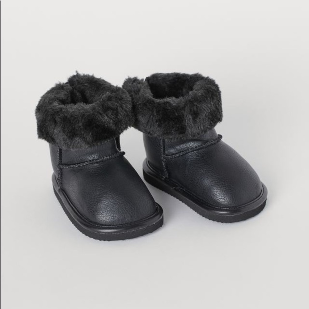 H&M Baby Faux Fur Warm Lined Leather Black Boots